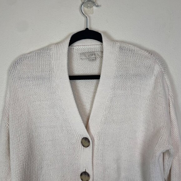 Loft Womens XS White Relaxed V Neck Cardigan Oversized Boxy Sweater Basic Staple - Picture 2 of 10